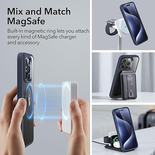 Vista 67 de ESR Funda para iPhone 15 Pro Max, compatible con MagSafe, de grado militar, negro transparente