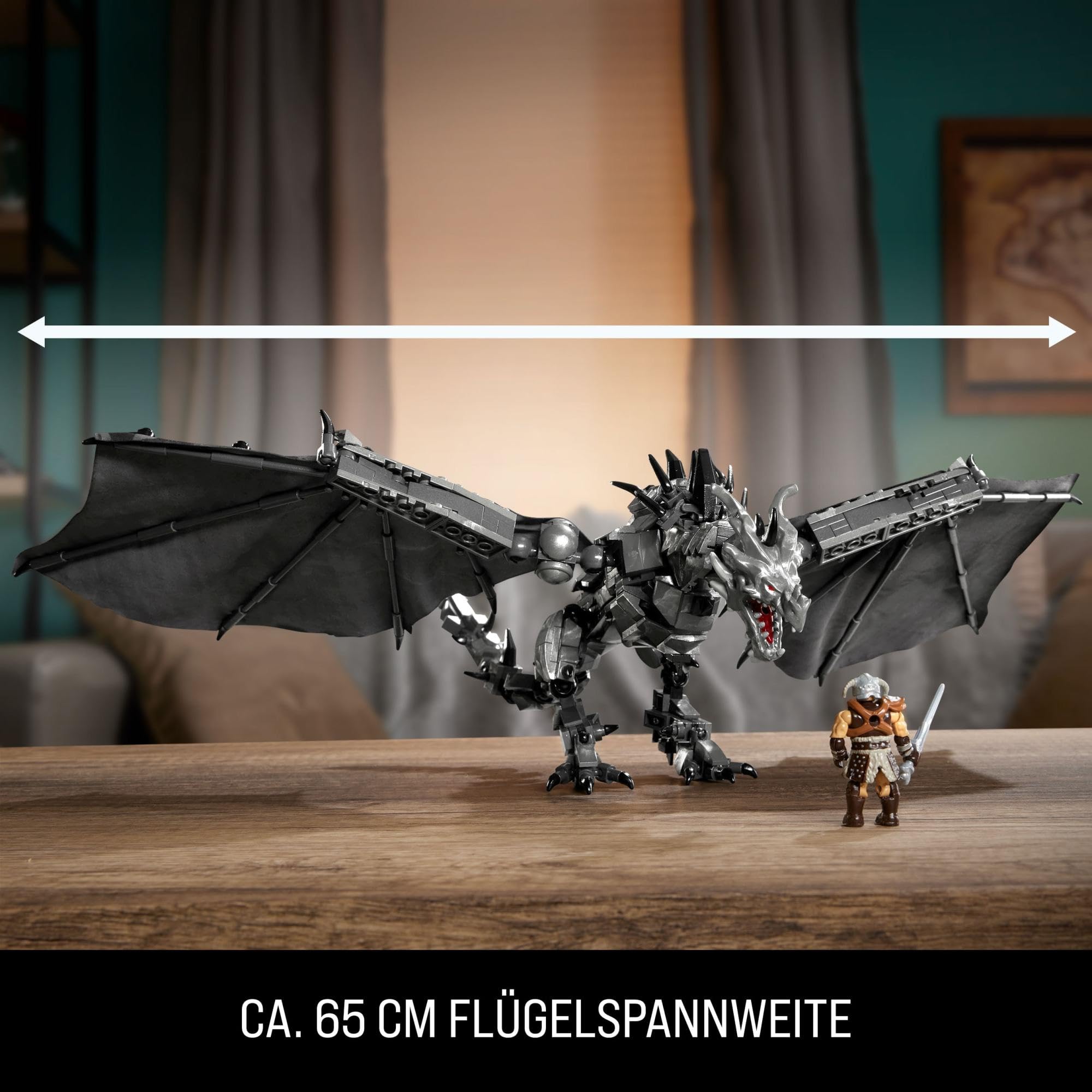 MEGA Skyrim Actionfigur Bauspielzeug, Alduin der Weltenfresser mit 619 Teilen, mit 1 Dragonborn-Figur, für Sammler, HXR98