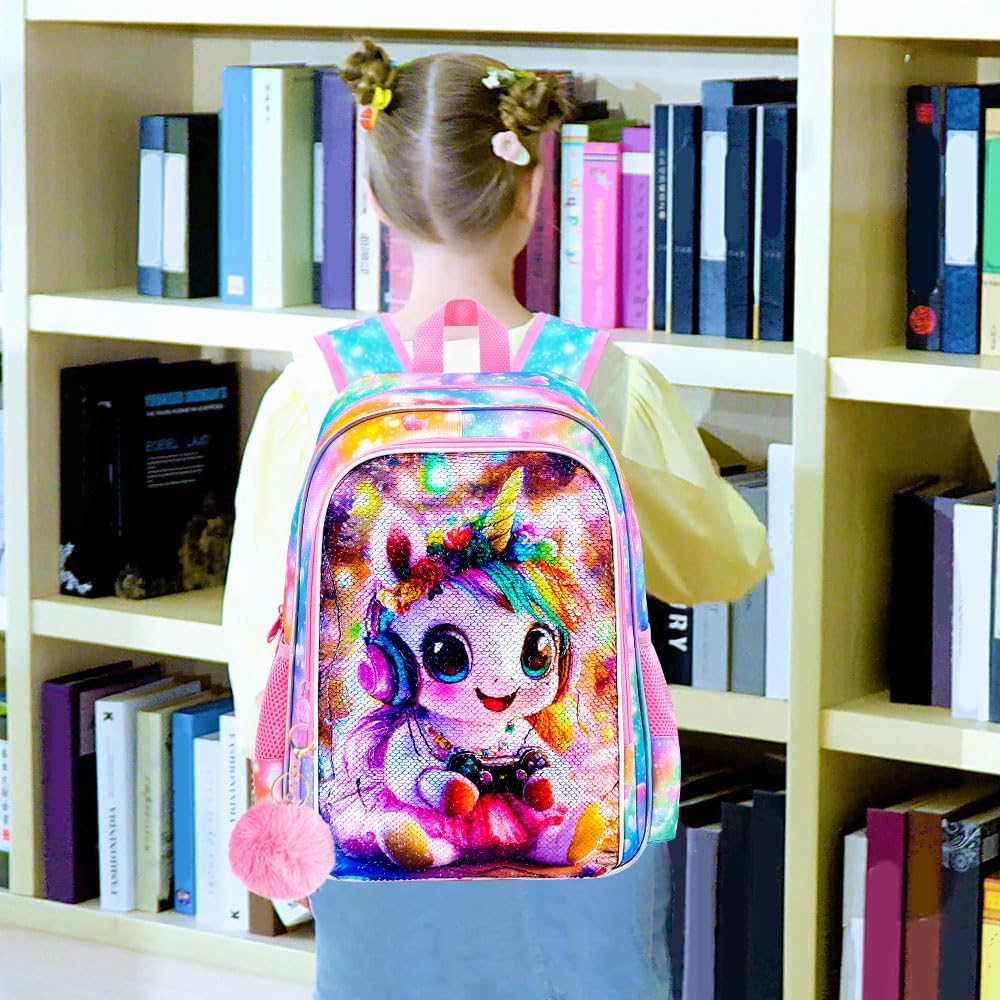 WZLVO Kids Backpack for Girls,Prechool Elementary Kindergarten School Bookbag and Lunch Box image 2