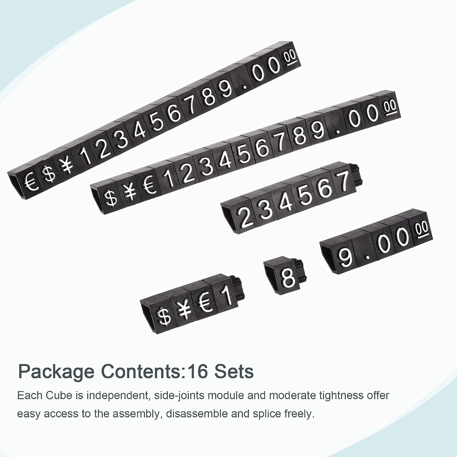 sourcing map Adjustable Removable Mini Cube Price Tag Display Number Letter Price Label Stand Block Kit for Shop Counter Silver on Black,3.8x6.9mm,16 Sets - Image 3