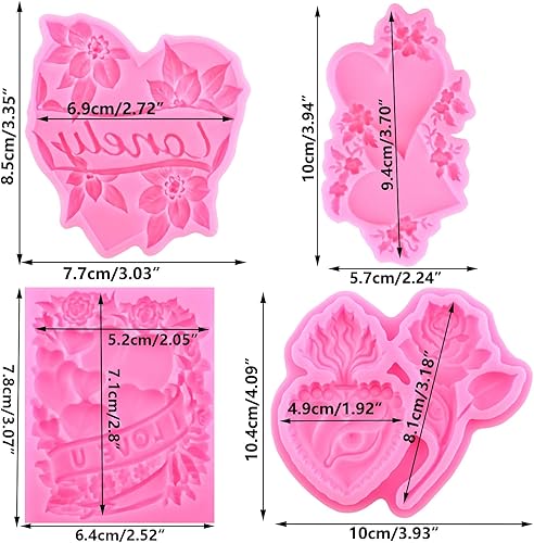 Miniatura 10 de Mujiang Juego de 4 moldes de silicona para boda, aniversario, compromiso, anillo de copa de vino, para vestido de boda, para decoración de pasteles,