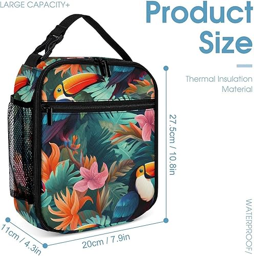 Miniatura 2 de Bolsa de almuerzo con aislamiento de pájaros tropicales de tucanes para mujeres y hombres, reutilizable, bolsa de mano para trabajo y viajes