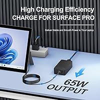 Vista 2 de Surface Pro Cargador de 65 W, Surface Laptop Cargador compatible con Microsoft Surface Pro 9/8/7+/7/6/5/4/3/X, Surface Laptop 5/4/3/2/1, Surface
