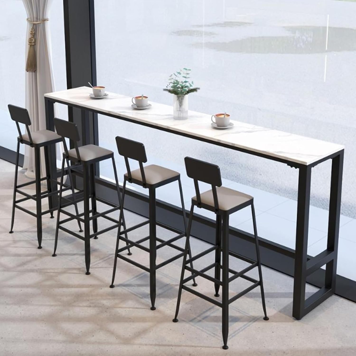 Modern Industrial Bar Table - Slate Top Rectangular Pub Table with Metal Base, Tall Counter Height Coffee Bar Table, Sleek Design for Kitchen or Dining Room (Black, 120 * 40 cm)