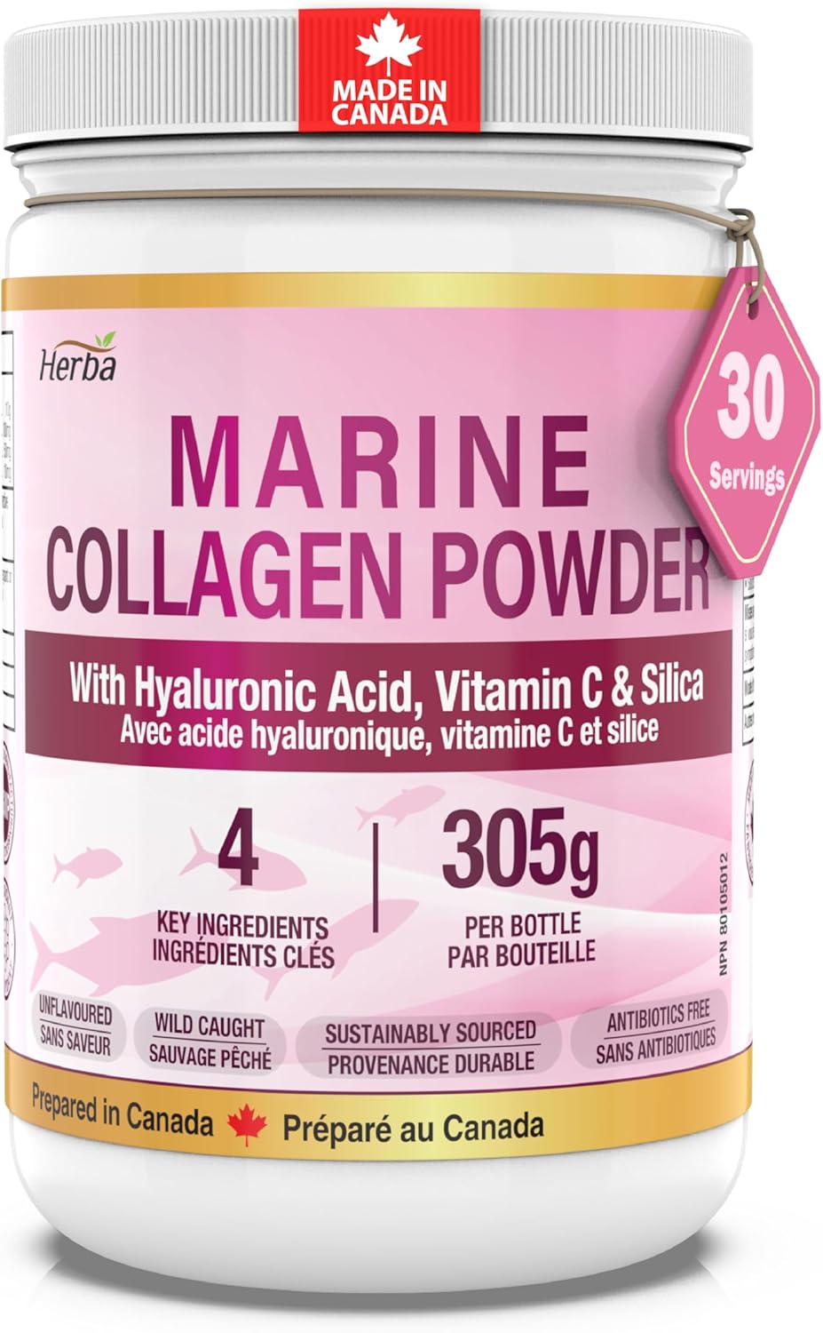 Herba Marine Collagen Powder for Women & Men with Hyaluronic Acid, Vitamin C, and Silica – 305g | Made in Canada | Wild Caught | Hydrolyzed Collagen Peptides | Antibiotics Free | Sustainably Sourced Herba Marine Collagen Powder for Women & Men with Hyaluronic Acid, Vitamin C, and Silica – 305g | Made in Canada | Wild Caught | Hydrolyzed Collagen Peptides | Antibiotics Free | Sustainably Sourced