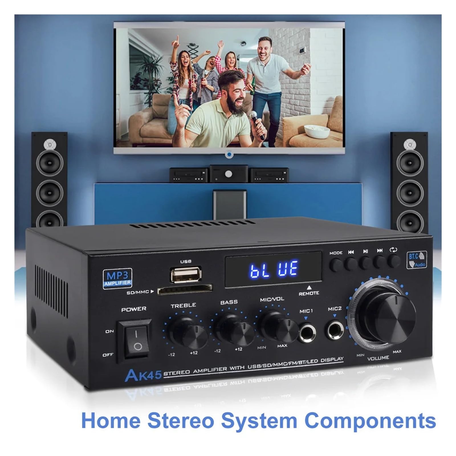 Wzmacniacz audio, Wzmacniacz mocy Bluetooth 5.0 300WX2 Wyjście maks. 800W Subwoofer Hi-Fi stereo do samodzielnego montażu