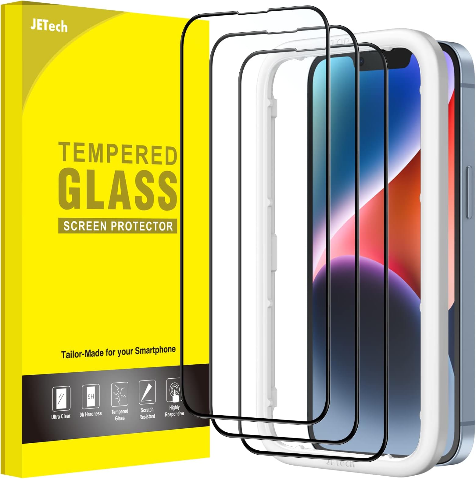 JETech Full Coverage Screen Protector for iPhone 17e (2026) / iPhone 16e / iPhone 14, Black Edge Tempered Glass Film with Easy Installation Tool, Case-Friendly, HD Clear, 6.1-Inch Display, 3-Pack