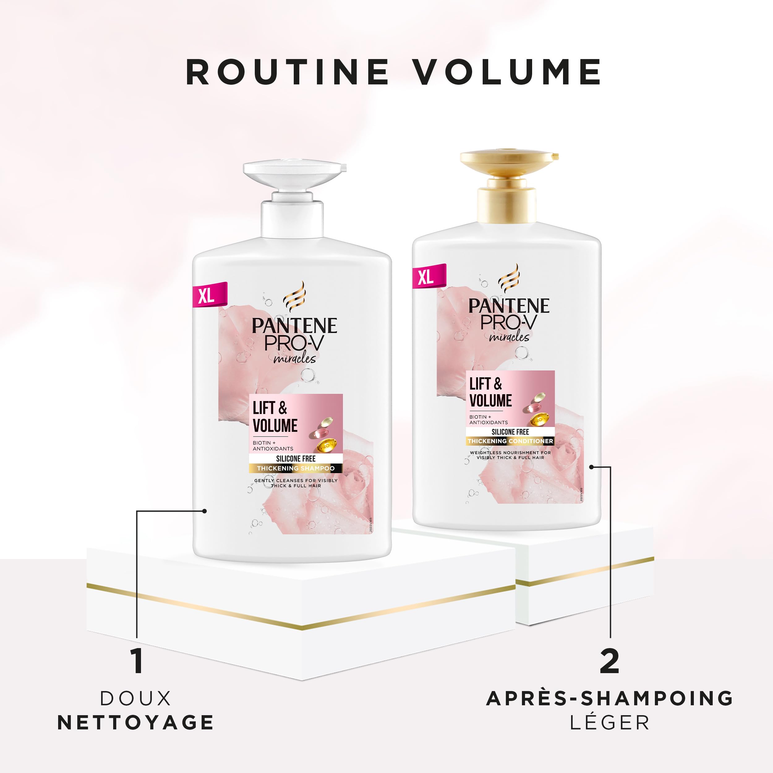 Pantene Après-shampoing Épaississant Biotine Et Eau De Rose, Lift & Volume, XL Avec Pompe, 1000 ml