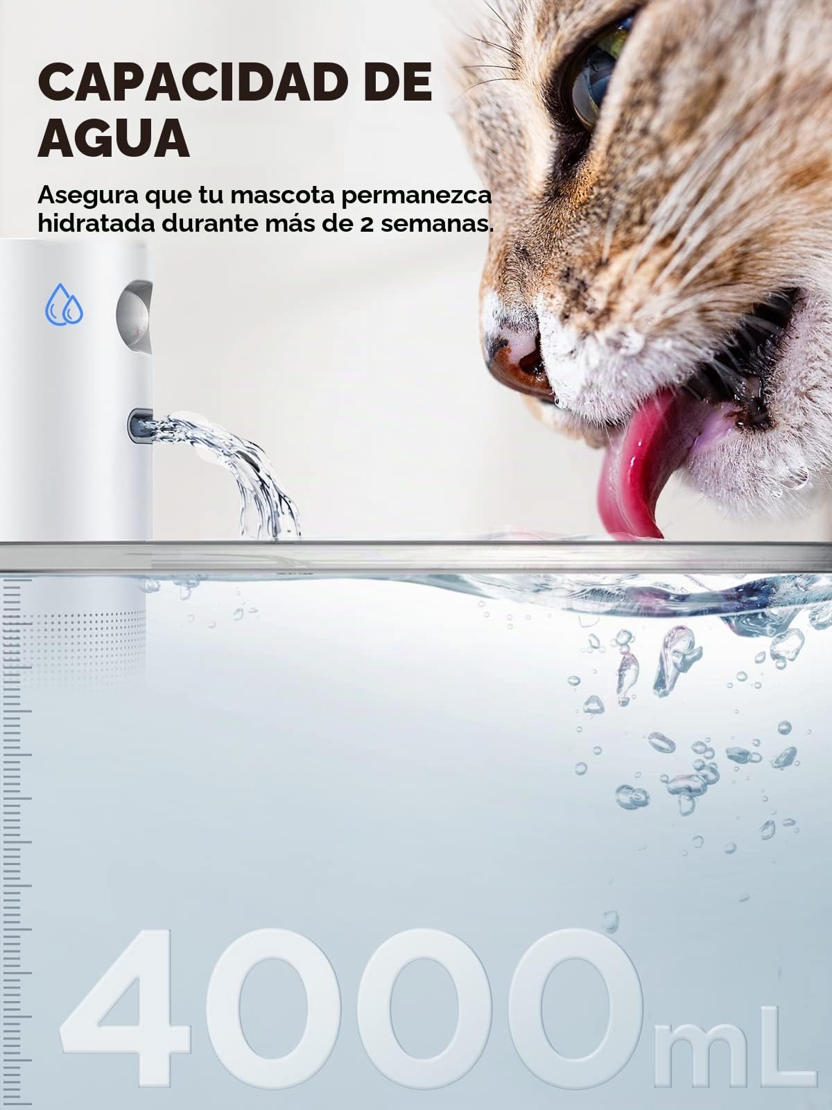 Fuente para Gatos Inalambrica con Sensor De Movimiento En Acero Inoxidable | FEELNEEDY 4L Bebedero Gatos Automatico Con Bateria Recargable 4000mah, Fuente Gato Silencioso, 6 Filtros+ 6 Esponjas, Blanca