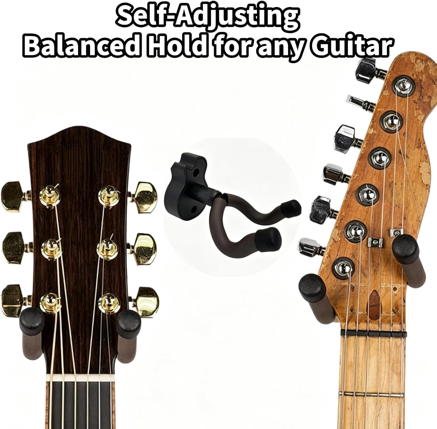 Black Guitar Holder Wall Mount Hanger with 5pcs Picks,String Instruments Wall Hook Stand for Acoustic,Electric Guitar,Banjo,Bass,for Musical Instrument Player