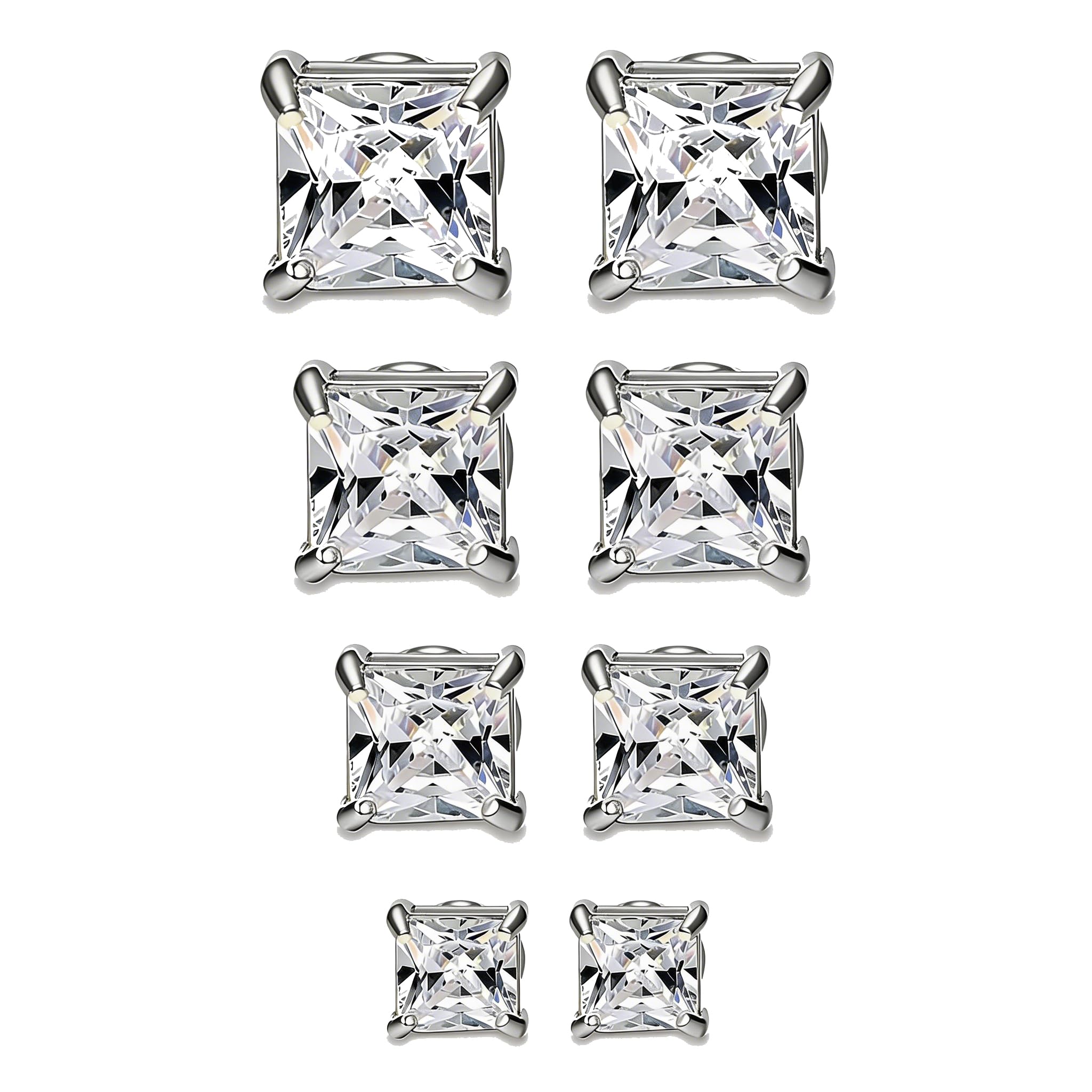 Jstyle 4 Pairs Stainless Steel Mens Womens Magnetic Stud Earrings Non-piercing CZ 4-7mm