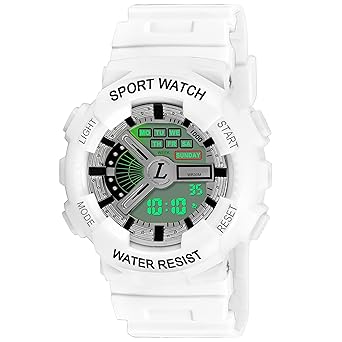 Shocknshop Sports Digital Silver Dial Multifunctional Mens Boys Watch (Silver Dial White Strap) -W37SWHITE