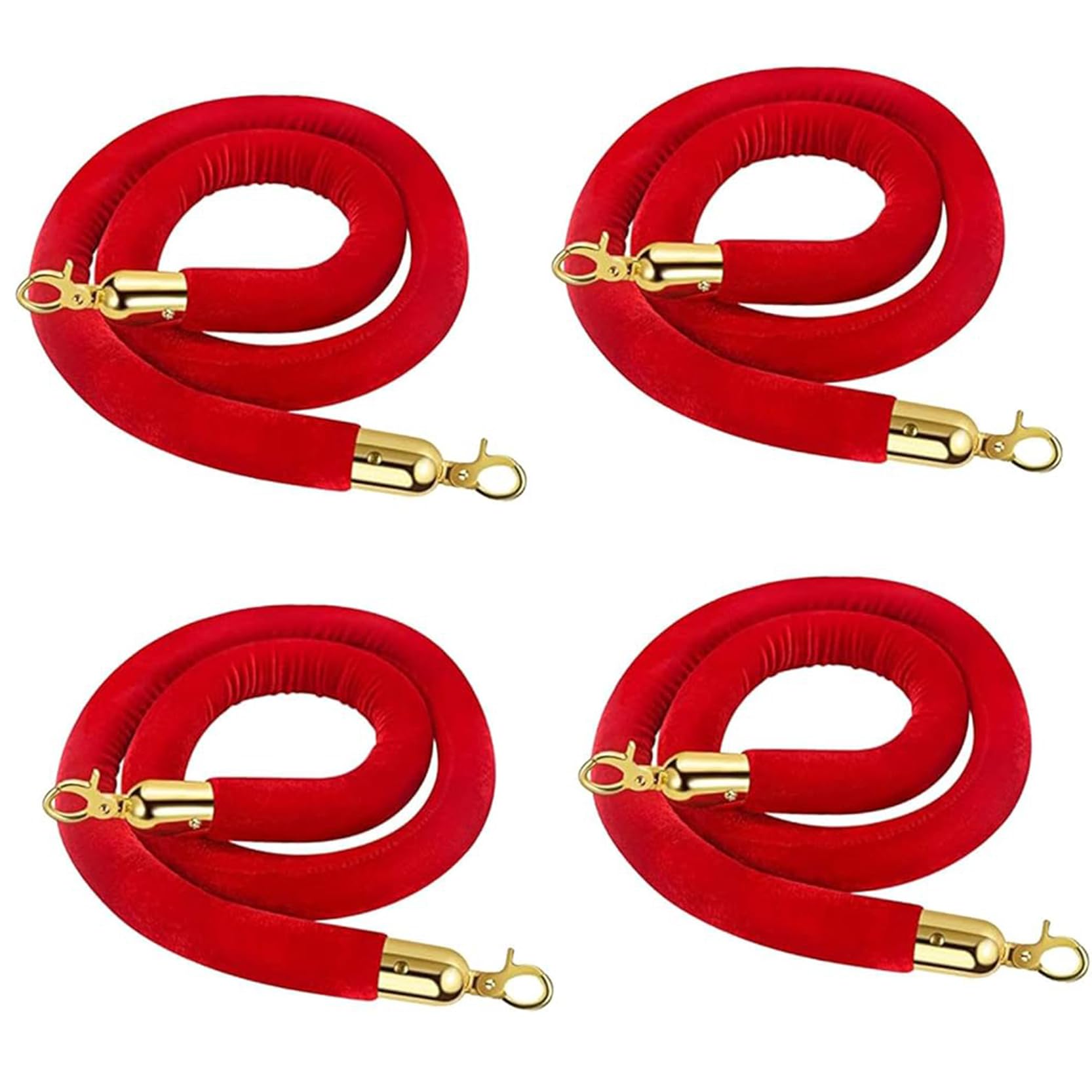 Corda di delimitazione in Velluto Rosso con Ganci Dorati - Set di 4 Corde di Sicurezza per Il Controllo della Folla, Cinema, Hotel, Eventi (60 cm)