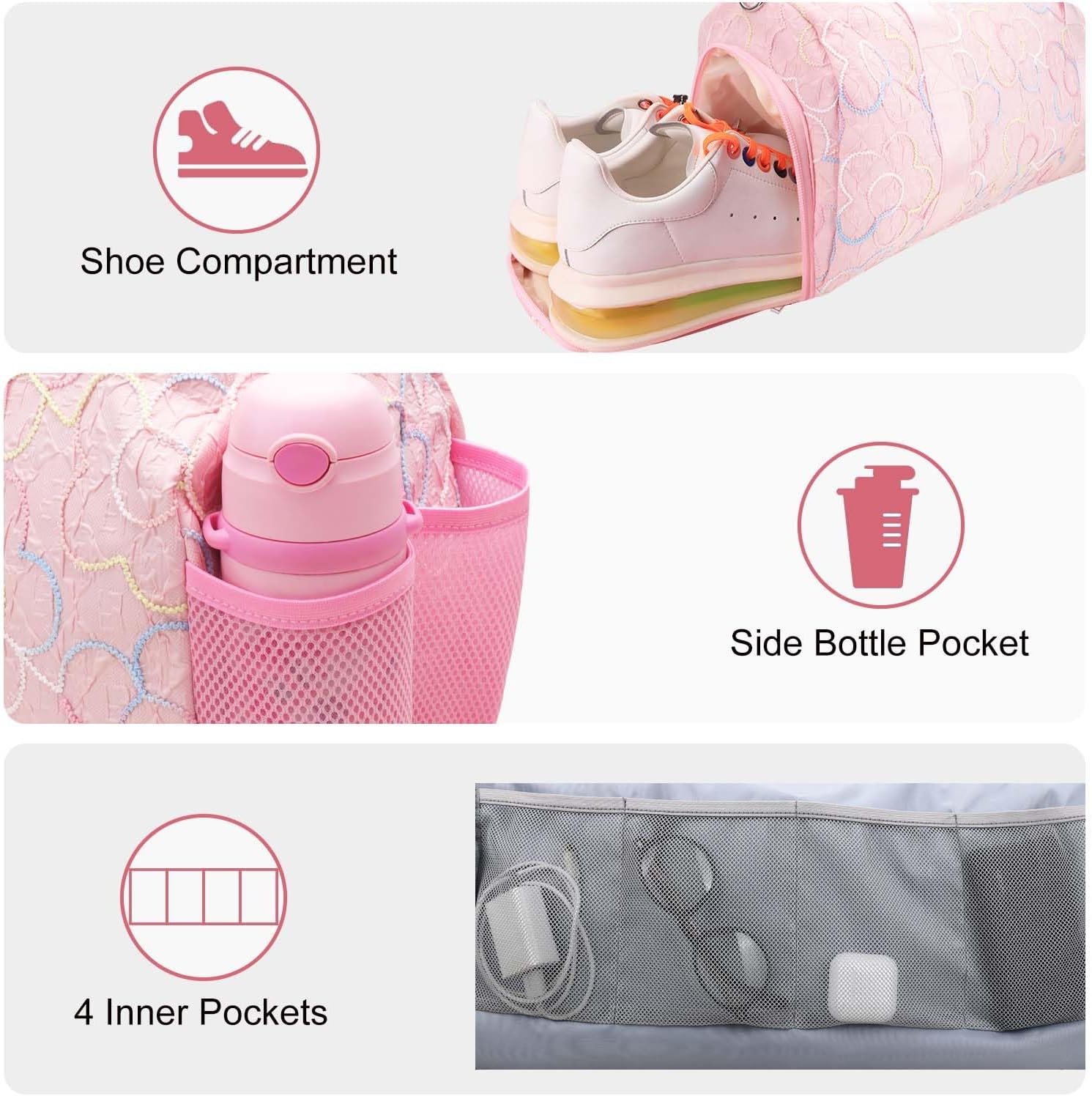 Gym Travel Duffle Bag for Girls - Gymnastics Sports Dance Bag with Shoe Compartment & Wet Pocket Kids Travel Bag Teens Weekender Sleepover Carry On Bag - Image 4