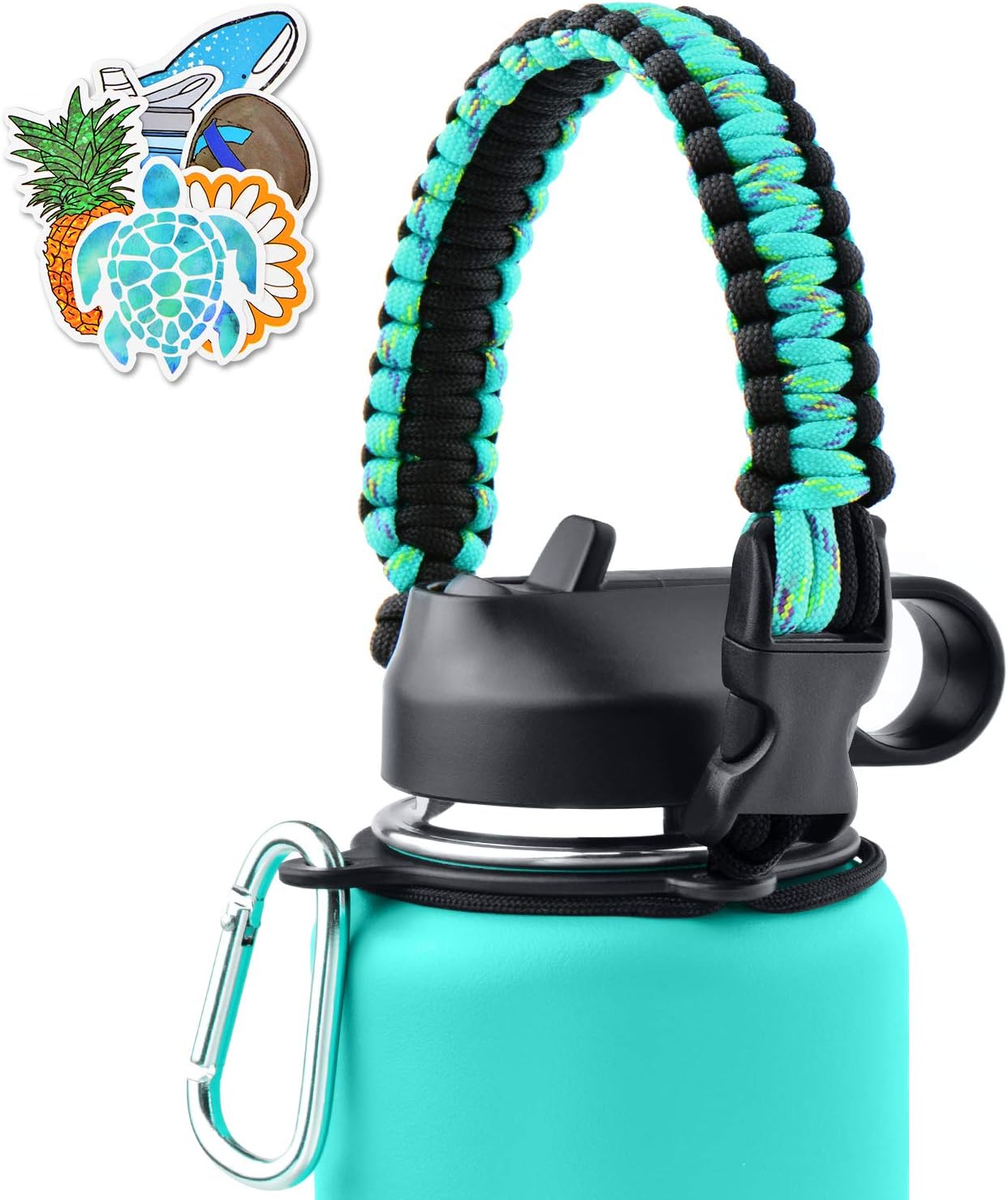 Sunnywoo Paracord Handle for Hydro Flask and Other Wide Mouth Bottles,Water Bottle Handle Strap with Safety Ring Holder and Carabiner for Hydro Flask Wide Mouth Water Bottles 12oz to 64 oz