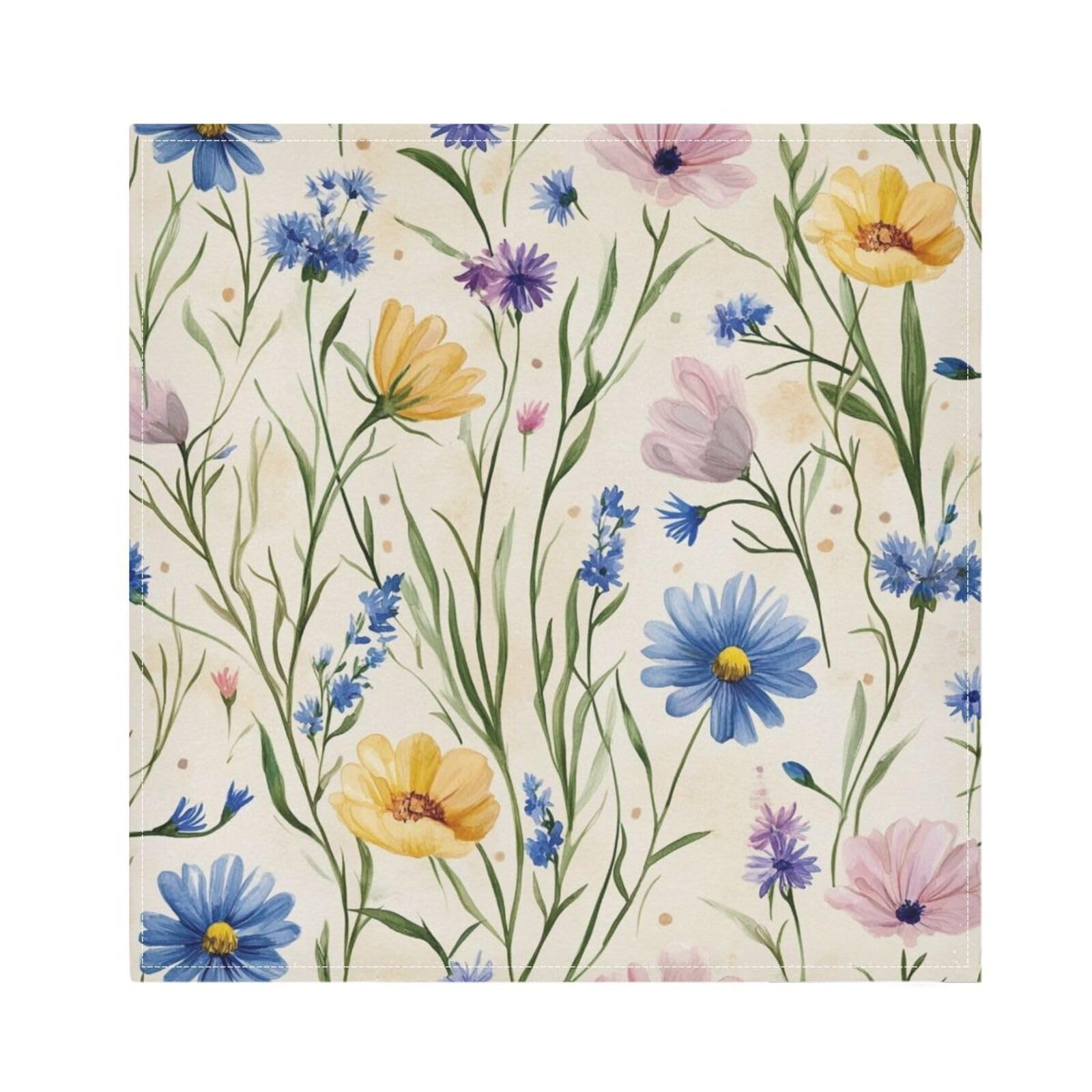 Ttgoth Wildflowers Cloth Napkin Set of 4 Washable & Reusable Dinner Napkins for Dining Table, Banquets, Wedding, Party, 50x50 cm