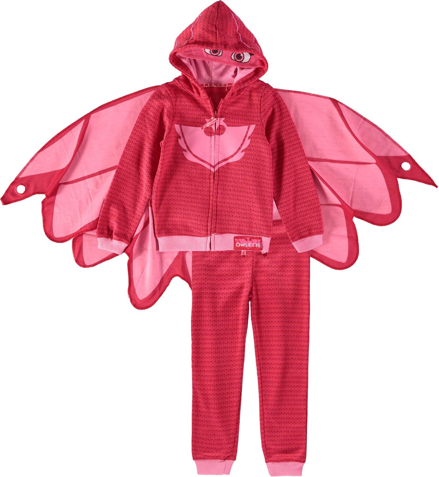PJ Masks Girls' Toddler Owlette Fleece Zip-Up Hoodie with Mesh Mask & Detachable Cape – Superhero Costume Sweatshirt (Pink, 2T)