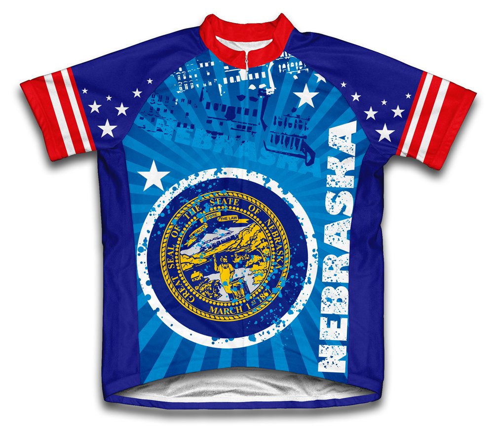 ScudoPro Nebraska Short Sleeve Cycling Jersey for Men - Size XL Blue