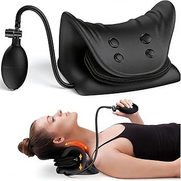 Neck Traction Device,Device Inflatable,PU Foam Airbag Cervical Pillow,Traction Pillow Brace Collar,Neck Decompression,Improving Posture,Ideal for Home,OfficeColorBlack