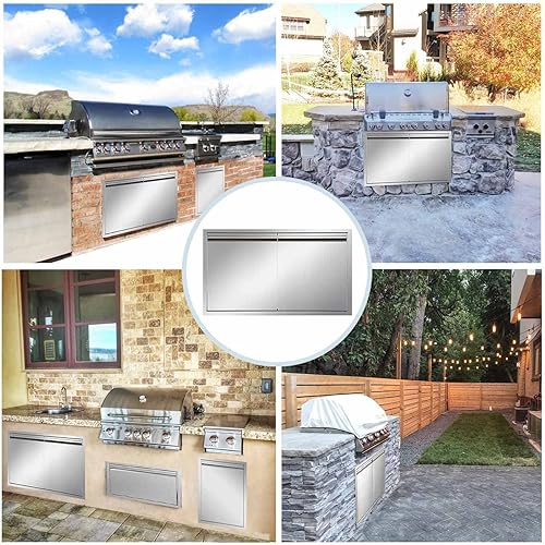 Miniatura 6 de Puerta de cocina al aire libre, 30 pulgadas de ancho 21 de alto, puerta doble de barbacoa de acero inoxidable, disponible para isla de cocina al
