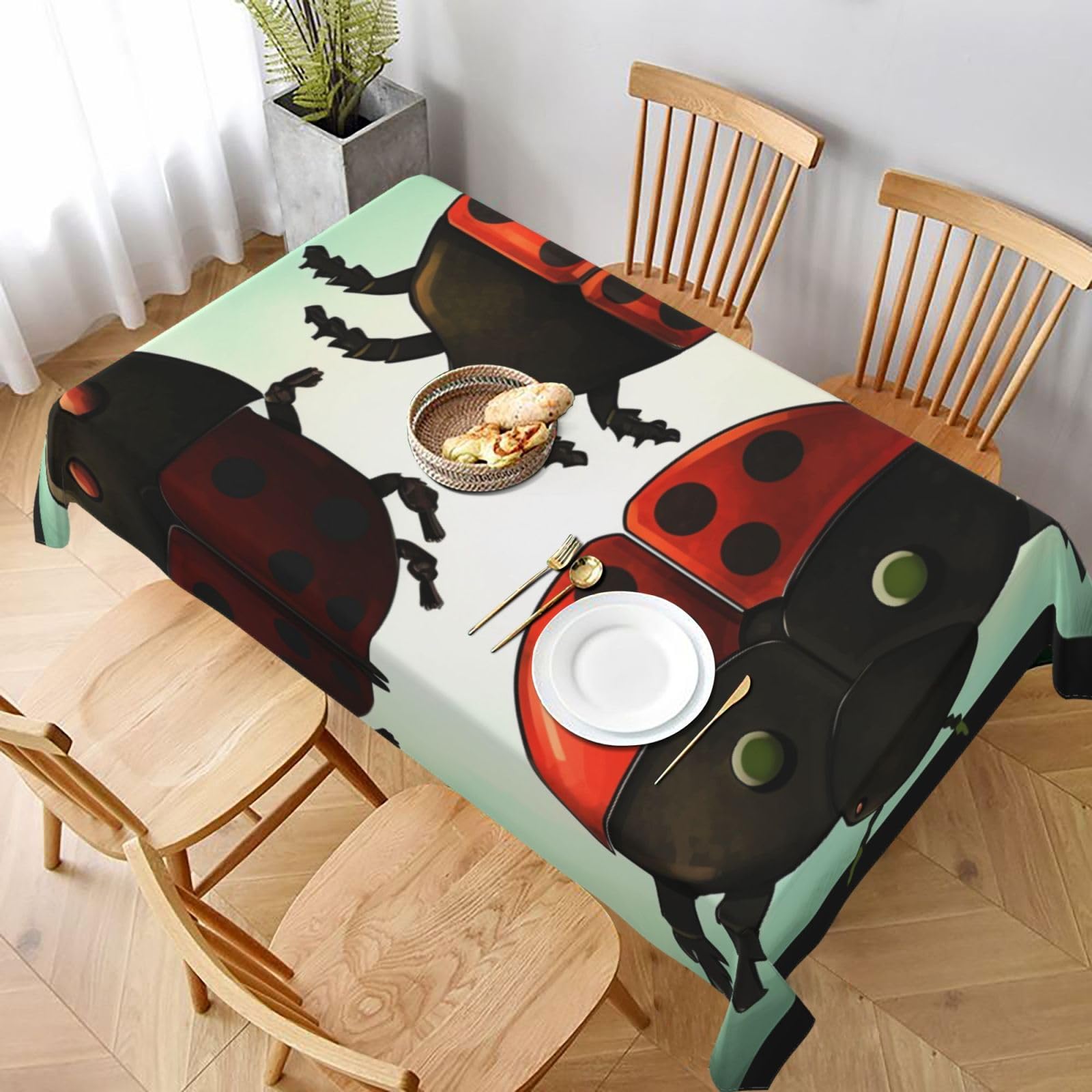 WPKJU Ladybug Cartoon Printed Tablecloth 60x90 in Water Resistant Table Cover Washable Rectangle Table Cloth for Dining Tables