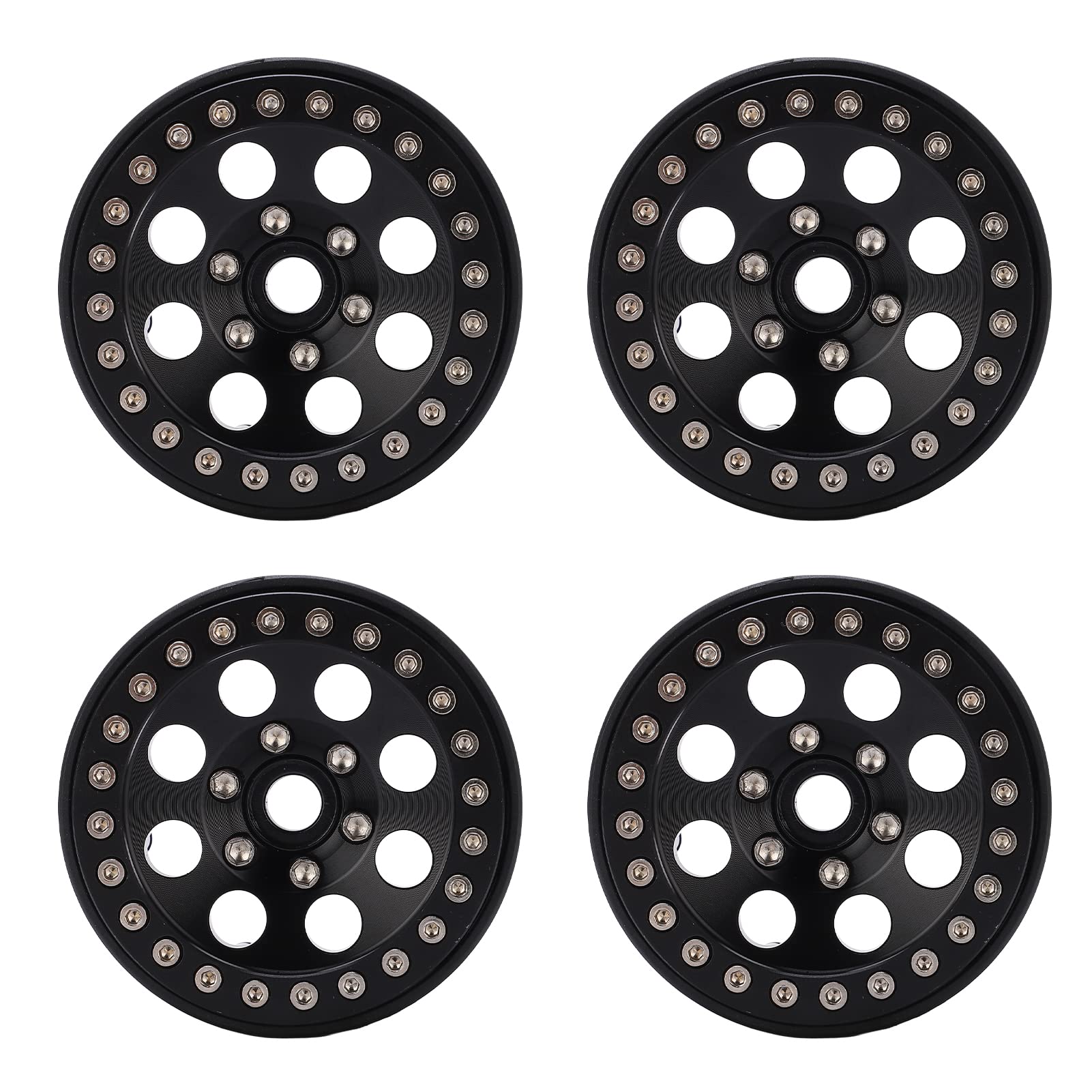 4 szt. 1,9 cala RC metalowy Beadlock 8 okrągłych otworów piasty do felg samochodowych Axial SCX10 90046 RC 1/10 (czarny)