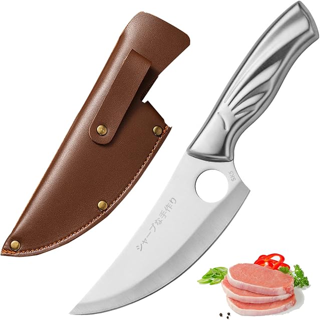 Fubinaty 5 Inch Chef Knife SK5 Japanese High Carbon Stainless Steel Kitchen Knives with Leather Sheath and Ergonomic Phoenix Tail Handle Cooking Knife for Home, Camping, BBQ