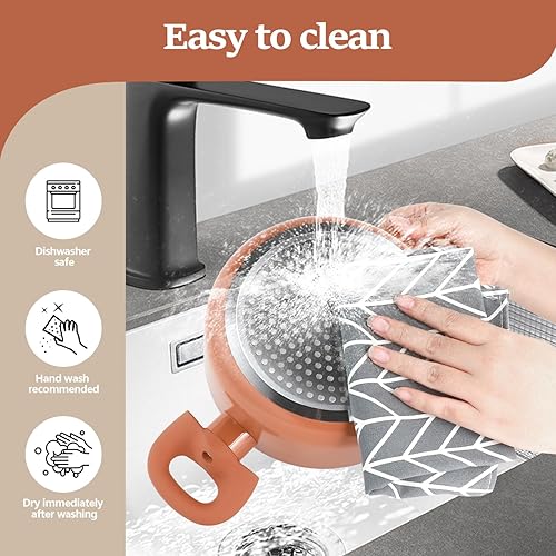 Miniatura 5 de Juego de ollas y sartenes antiadherentes, 5 piezas de utensilios de cocina con revestimiento de cerámica no tóxica con tapas de vidrio templado,