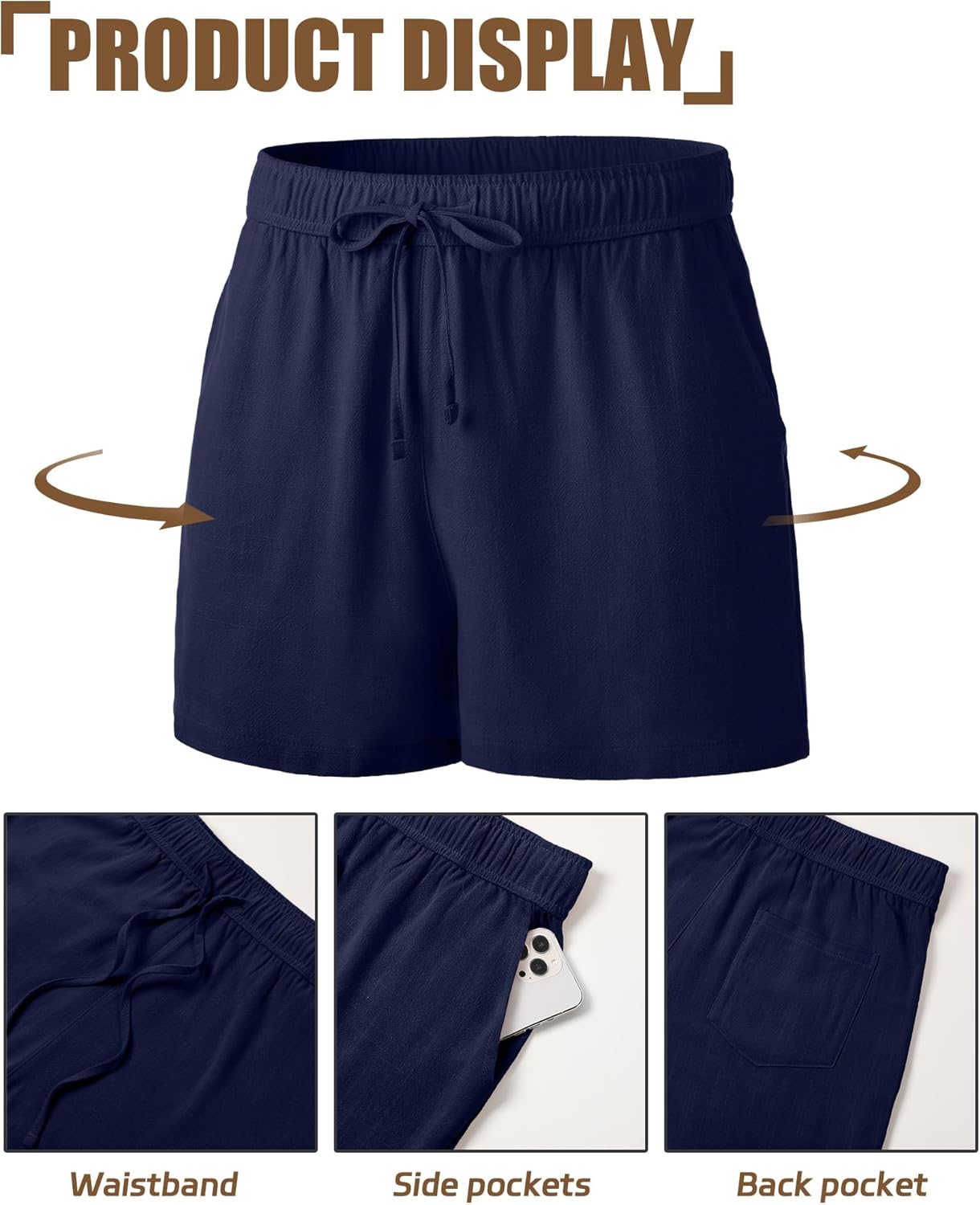 Neer 3 Pack Men's Linen Shorts Casual Lightweight Elastic Waist Drawstring Summer Shorts with Pockets - Image 7