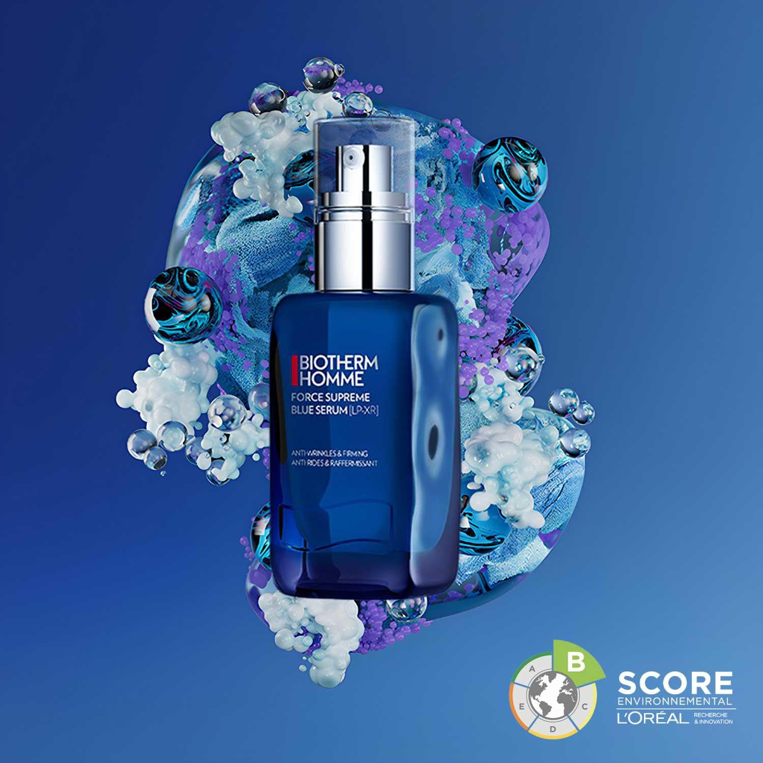BIOTHERM HOMME - Force Supreme Blue Serum - Sérum Visage Anti-Âge - Au Pro-Rétinol - Anti-Rides - Tous Types de Peaux - 60ml