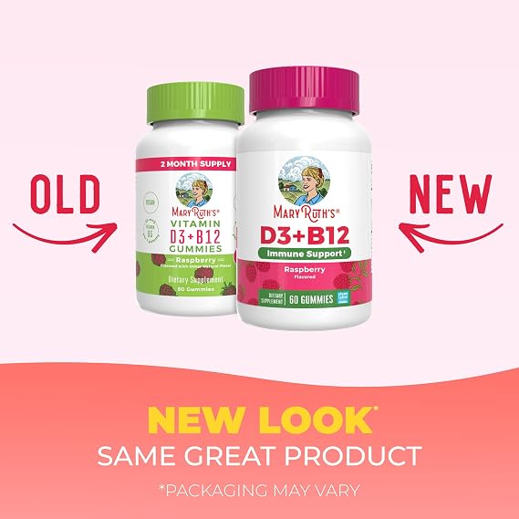 MARYRUTH'S Vitamin D3 + B12 Gummies for Ages 4+, Sugar Free, 60 Servings | Sugar Free, 60 Servings