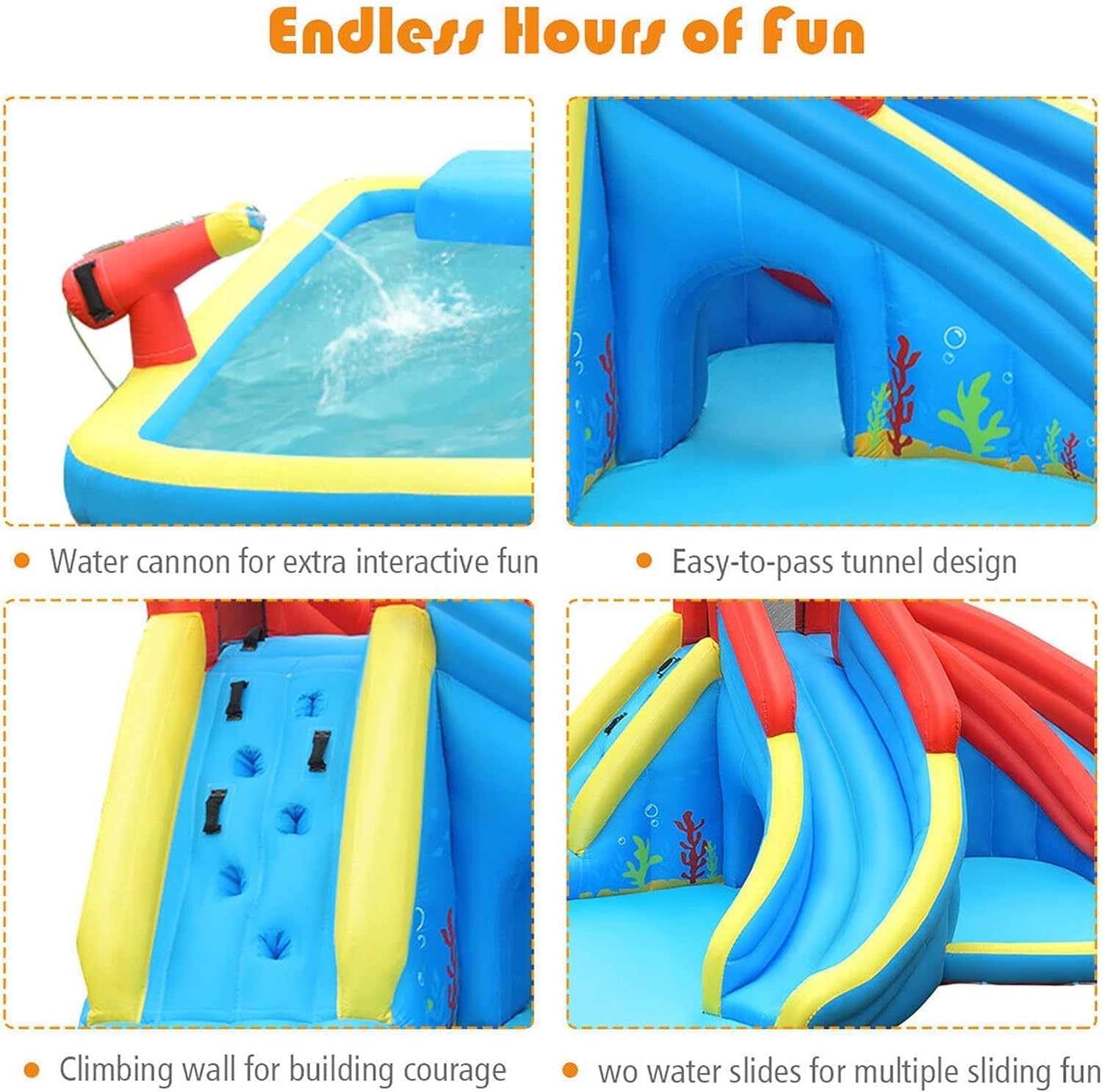 DORTALA Inflatable Water Slide, Crab Bounce House Water Park with Climbing Wall, Splash Pool & Water Cannon(with 950W Air Blower)