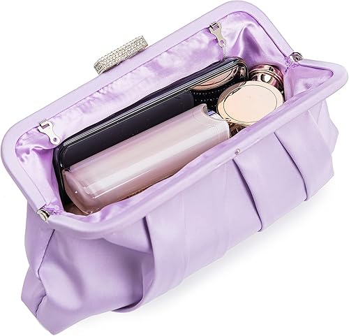 Miniatura 4 de CHARMING TAILOR Bolso de embrague clásico plisado de satén adornado con diamantes para bodas, bailes, eventos de corbata negra