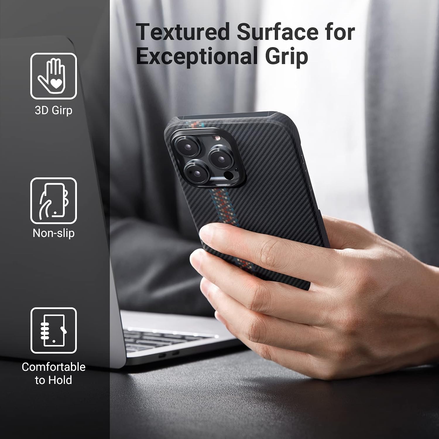 pitaka Case for iPhone 14 Pro Compatible with MagSafe, Slim & Light iPhone 14 Pro Case 6.1-inch with a Case-Less Touch Feeling, 600D Aramid Fiber Made [Fusion Weaving MagEZ Case 3 - Rhapsody]