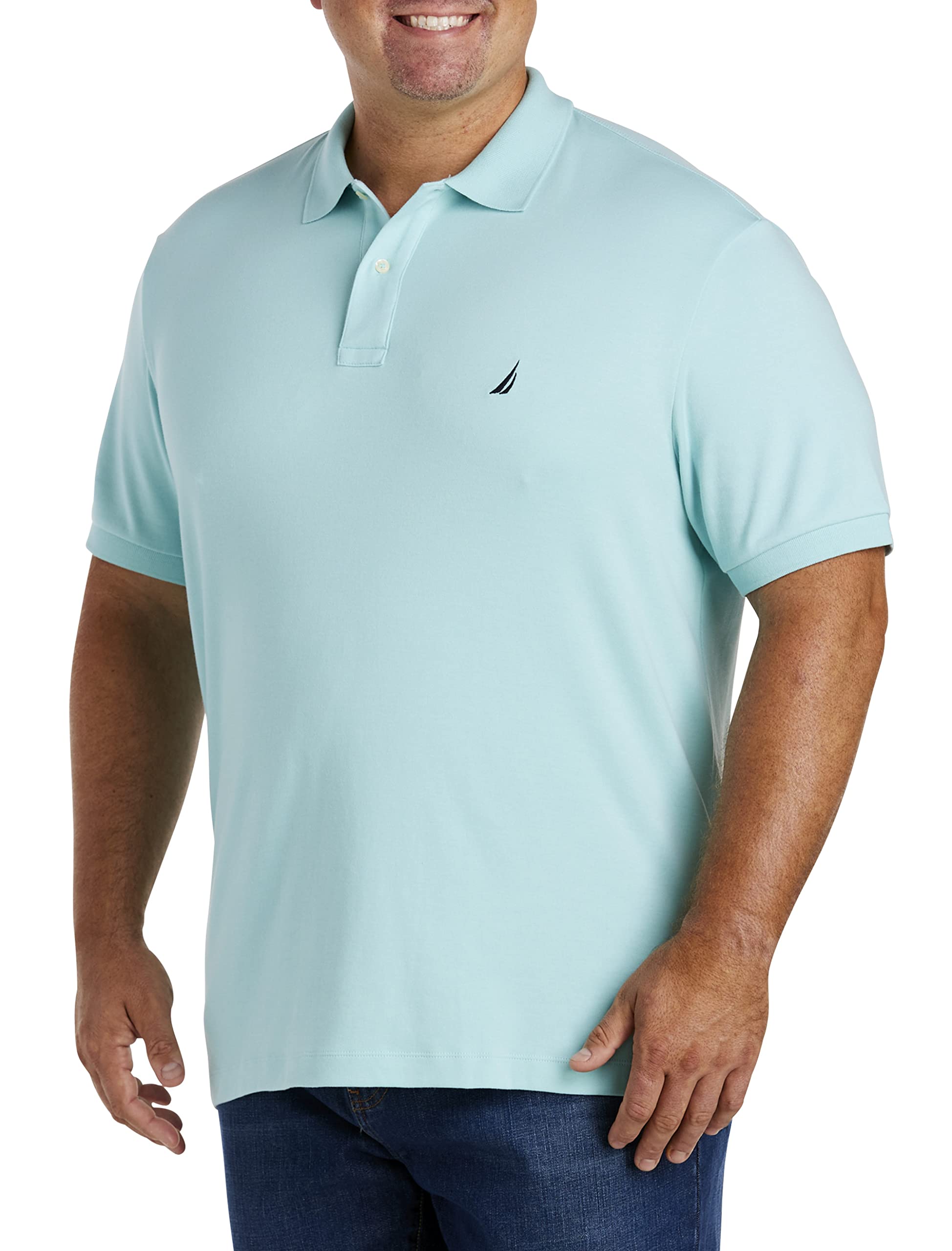 Nautica Men's Classic Fit Short Sleeve Solid Soft Cotton Polo Shirt, Harbor Mist, 3X
