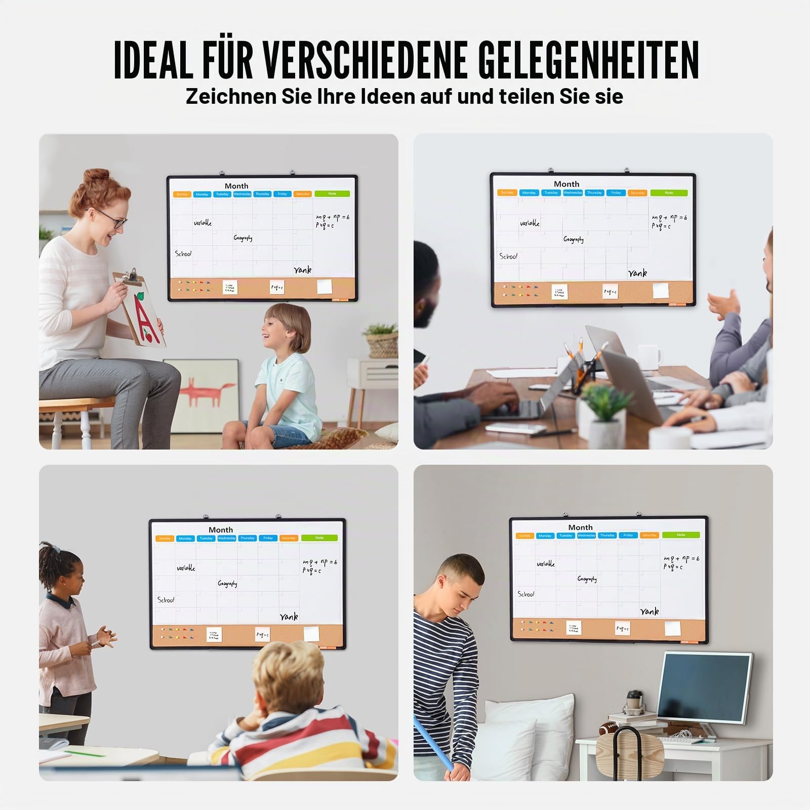 VEVOR Kombitafel Kork Pinnwand & Magnettafel 90 x 60 cm, 2 in 1 Memoboard Kombiboard, Pinnwand aus Aluminiumrahmen, magnetische, trocken abwischbare Pinnwand, ideal für Schule, Zuhause, Büro