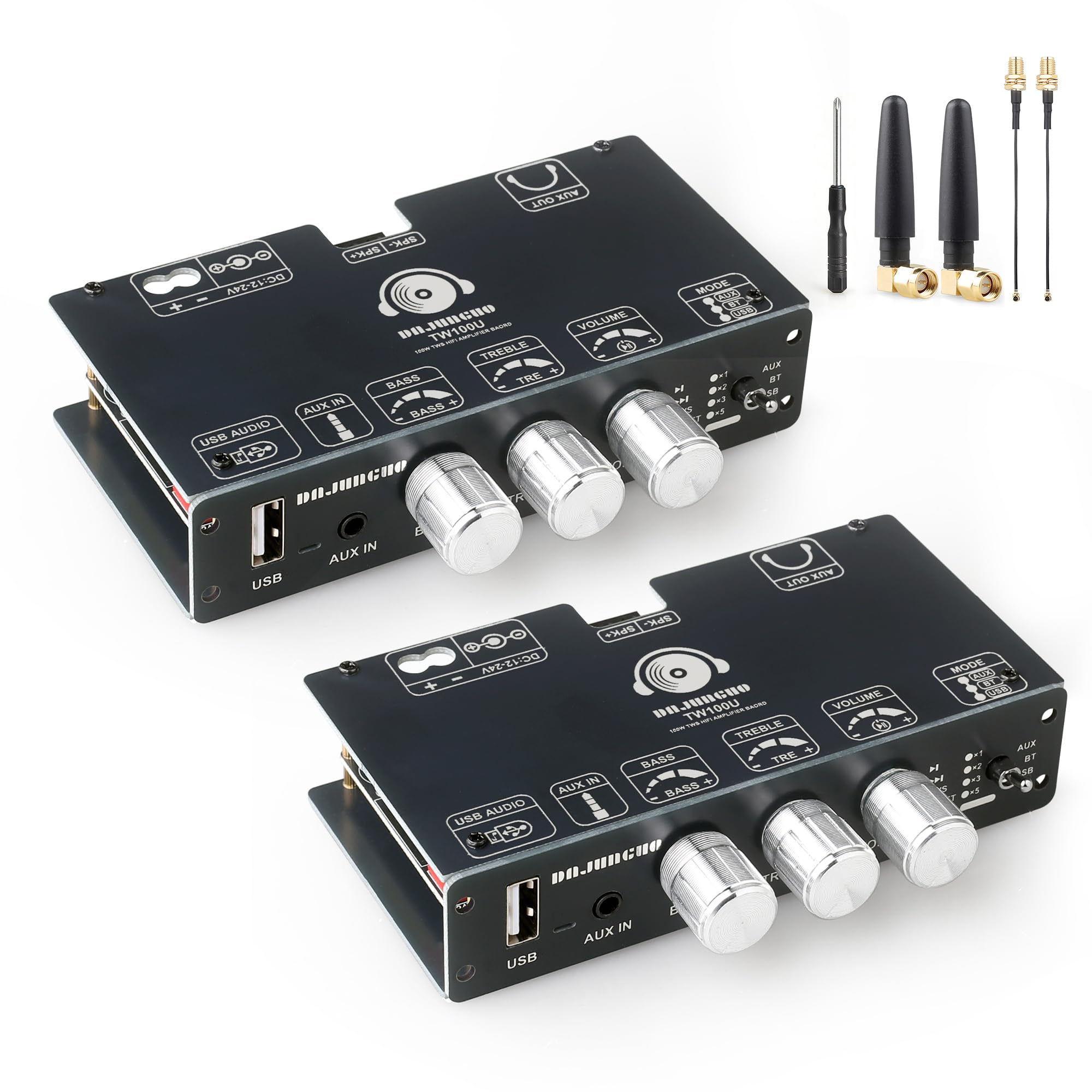 100W Mono Bluetooth 5.3 Amplifier Board, TPA3116D2 Digital Power Amp Module, Support TWS Wireless Pairing, AUX/USB/Bluetooth Input, Wide Voltage Input DC 12-24V,for DIY Speakers(2PCS TW100U)-image-27