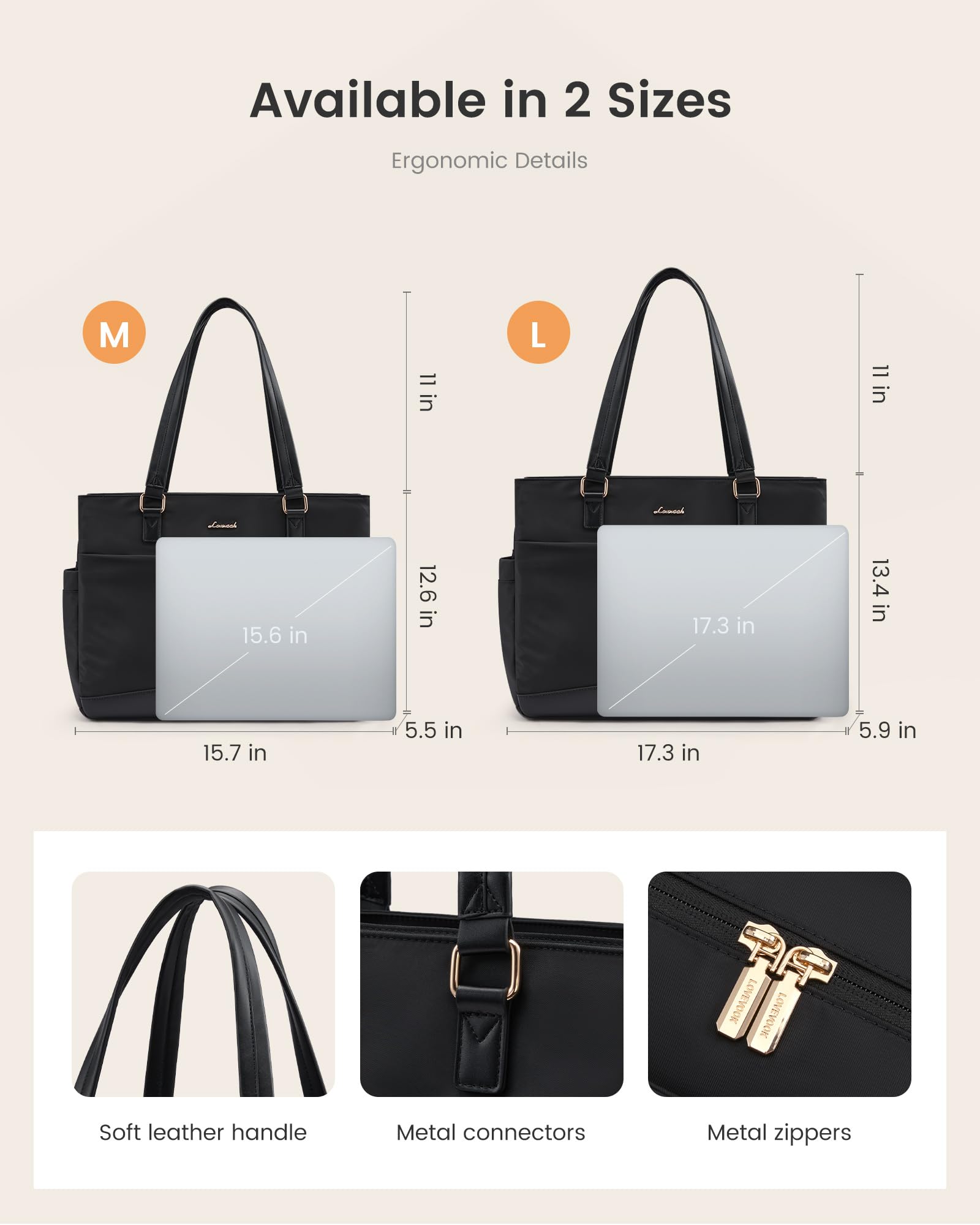 LOVEVOOK Borsa per computer portatile da donna, con scomparti multipli
