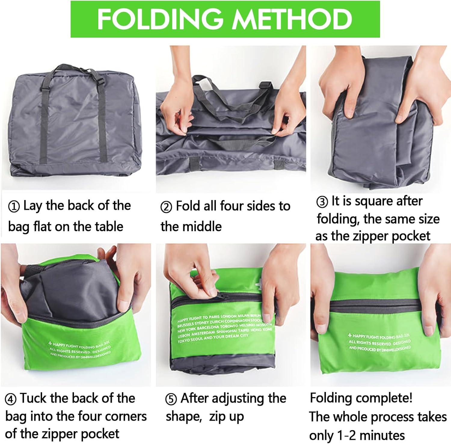 Travel Bag Foldable Duffle Bag for Women and Men Lightweight Luggage Tote Bag Bulk Carry on Personal Item Bag for Airlines Weekender Overnight Tote (Green 12PCS)