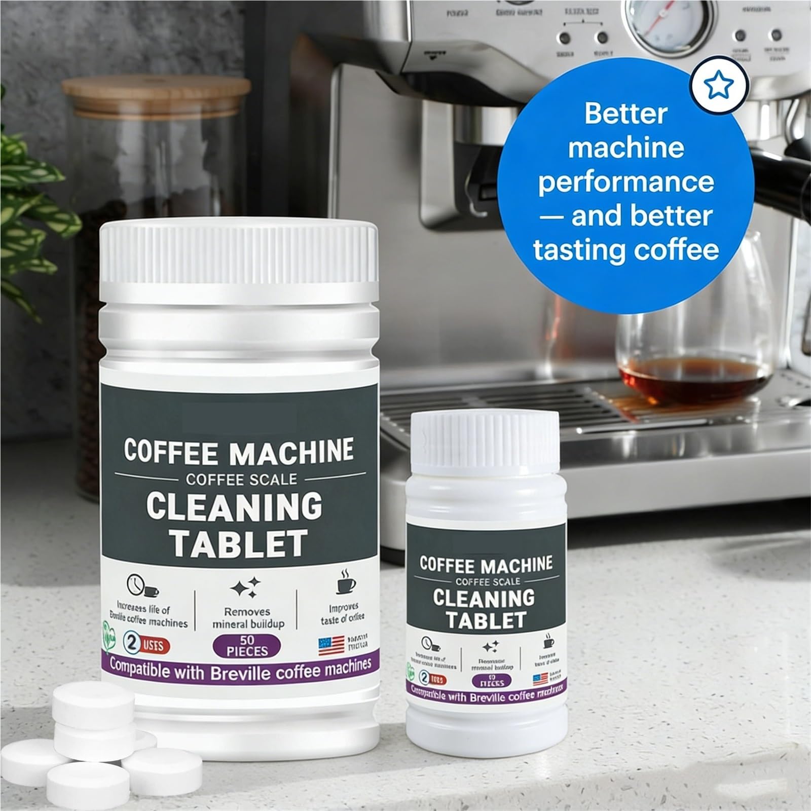 pastiglie detergenti per lavatrice 50 pastiglie for la pulizia della macchina for caffè espresso(10*bottles)