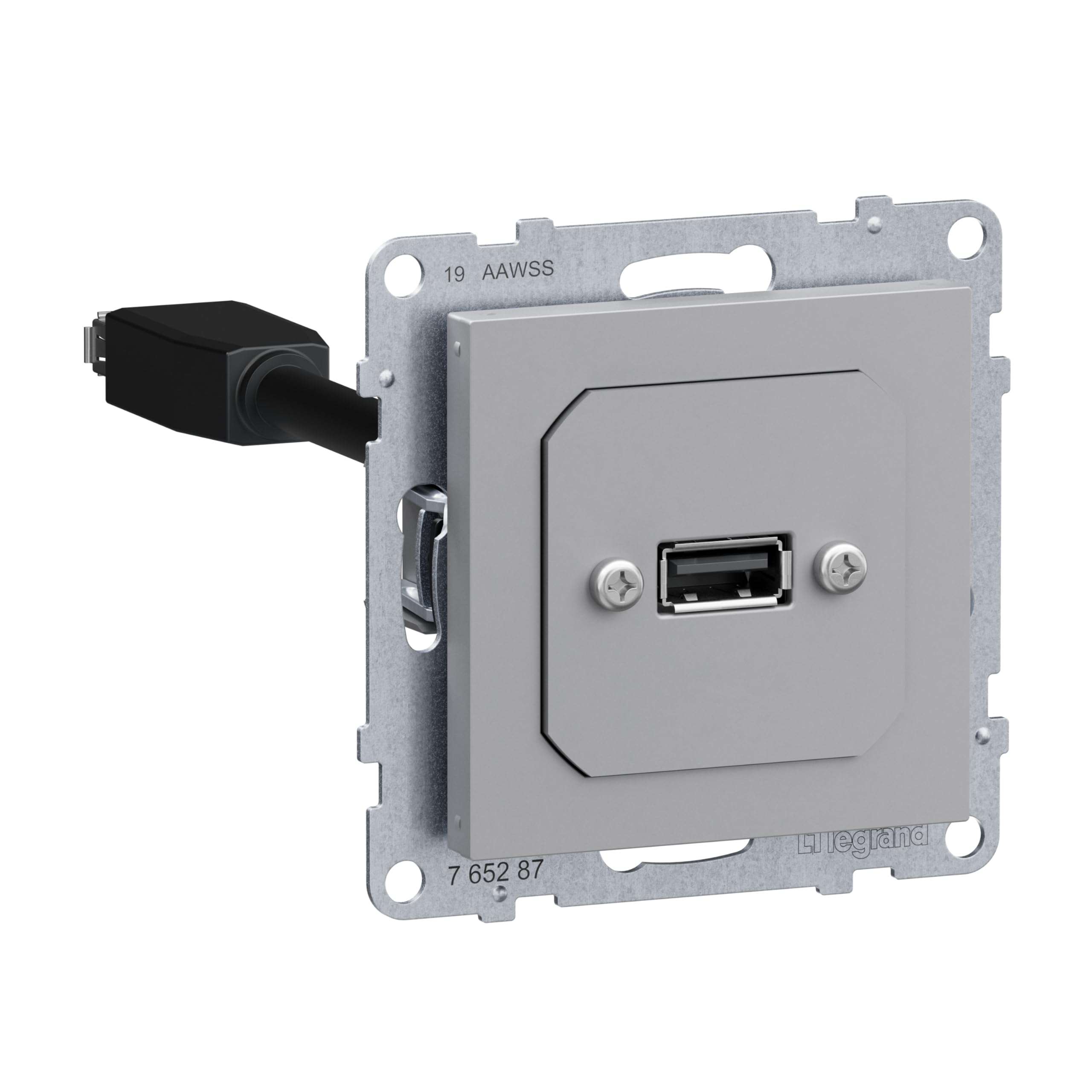 LEGRAND, Seano 765287 USB Data Socket with Cable, Insert Including Cover, USB 3.0, Cable Length: 15 cm, Colour: Aluminium