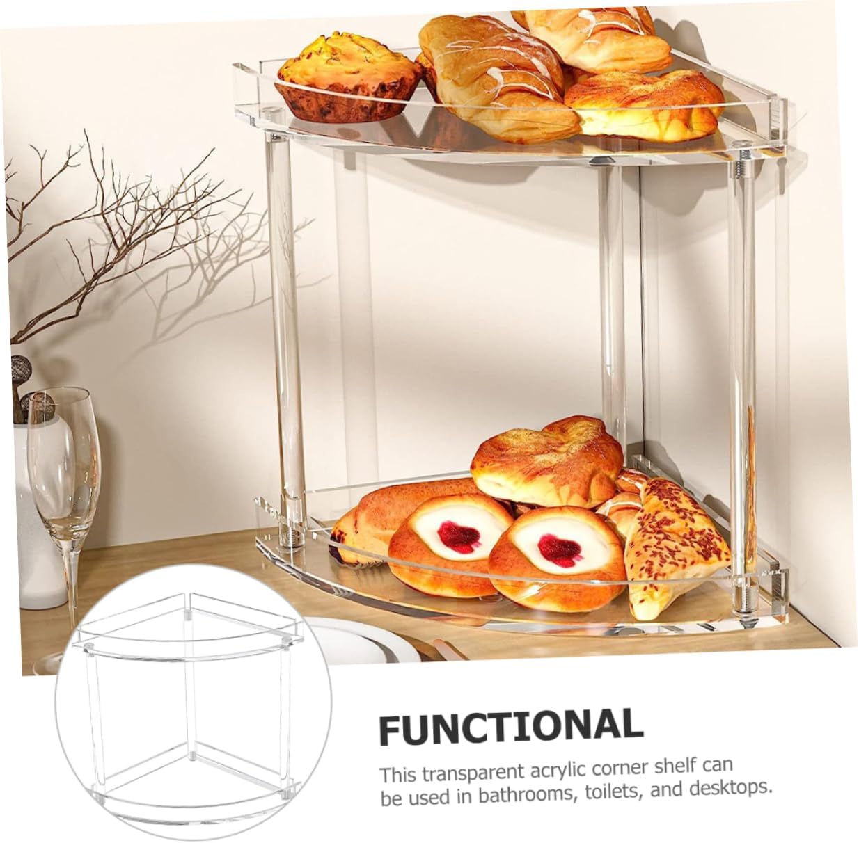 Acrylic Double-Layer Corner Organizer Bathroom Counter Storage Shelf Multi-Tier Design for Efficient Space Saving and Easy Access
