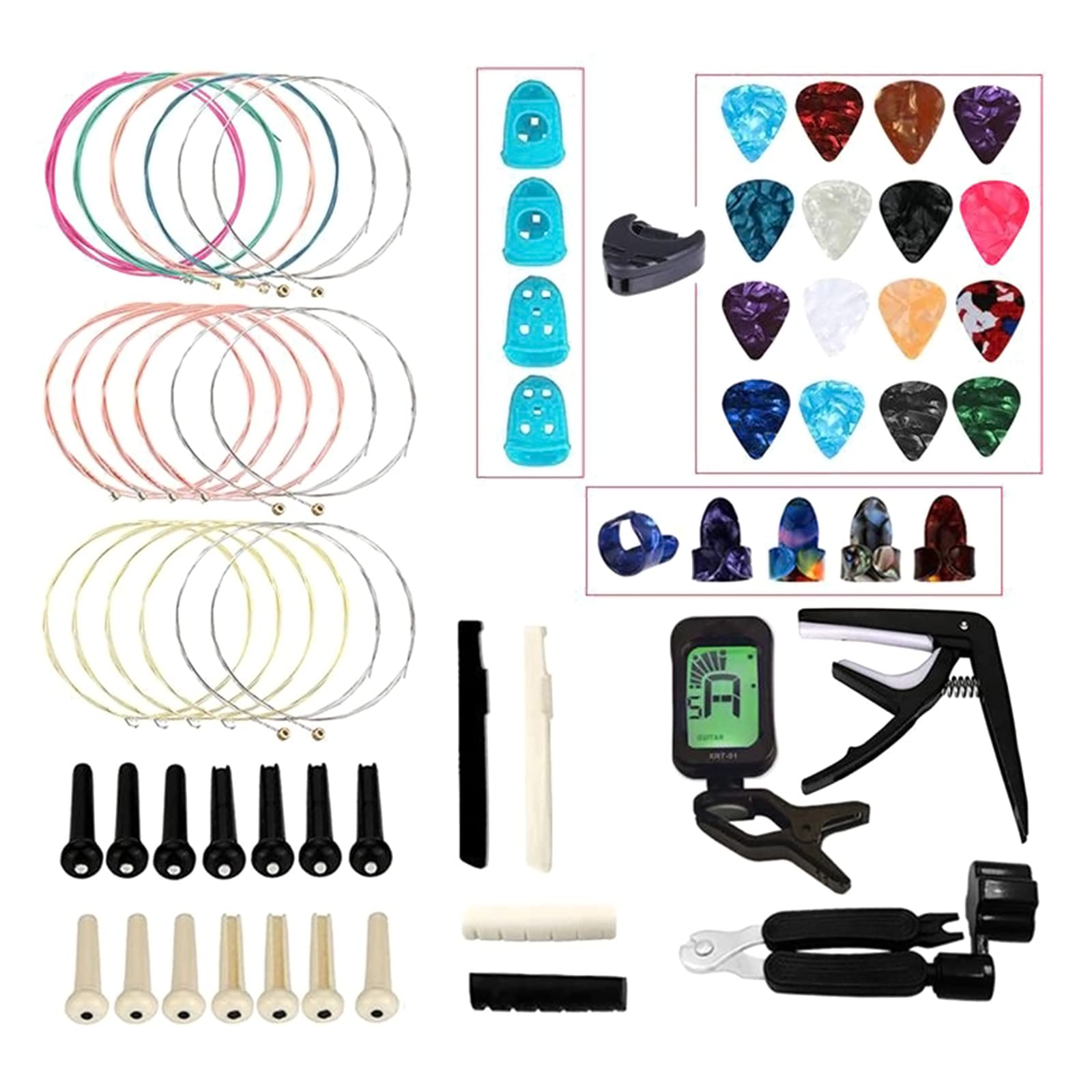 Cordes acoustiques et kit outils guitare avec accordeur électronique et capodastre