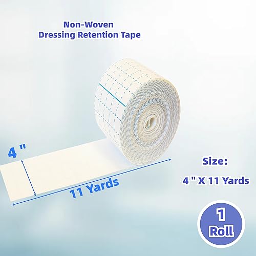 Miniatura 8 de Cinta de retención de vendaje no tejida, 4 pulgadas x 11 yardas, vendaje adhesivo suave, hipoalergénico y transpirable, cinta de vendaje de grado