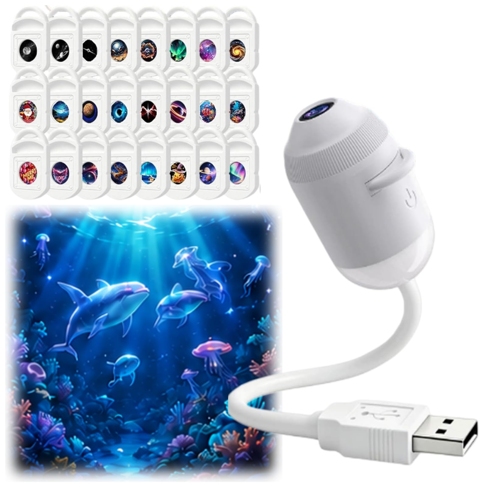 HD Smart Dynamic 5d Holographic Night Light Projector, 2-in-1 Galaxy Star Projector Light with 3/6/12/24 Sliding Films, Galaxy Projector, Portable Starry 360° Adjustable Hd Galaxy (with 24 Films)