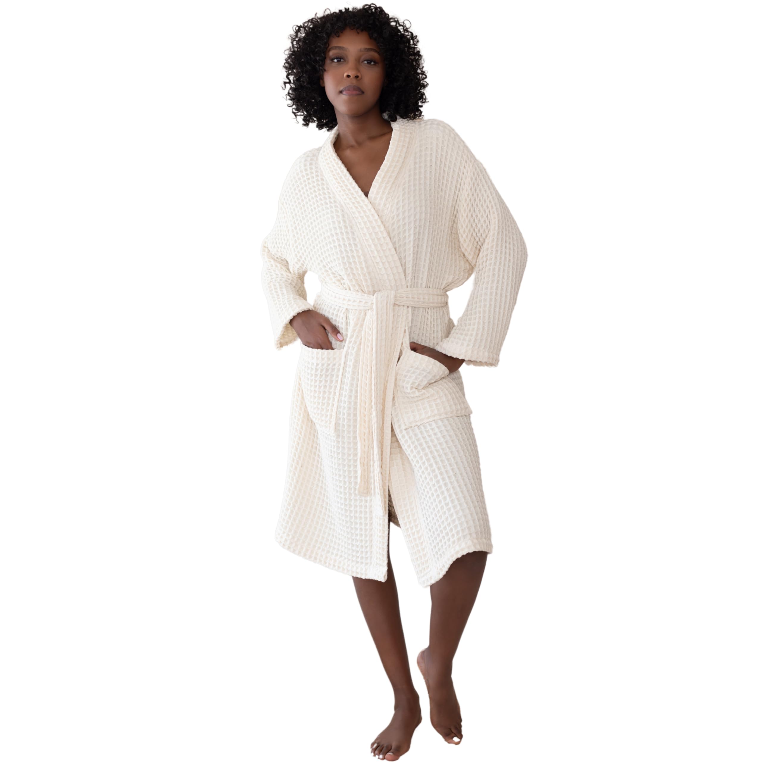 Photo 1 of Viva Maison Womens Kimono Waffle Robe - Lightweight 100% Turkish Cotton Housecoat for All-Day Lounging - Quick-Dry Bathrobe for After Shower for Womens & Mens (XXL Size, Natural Color Robe)