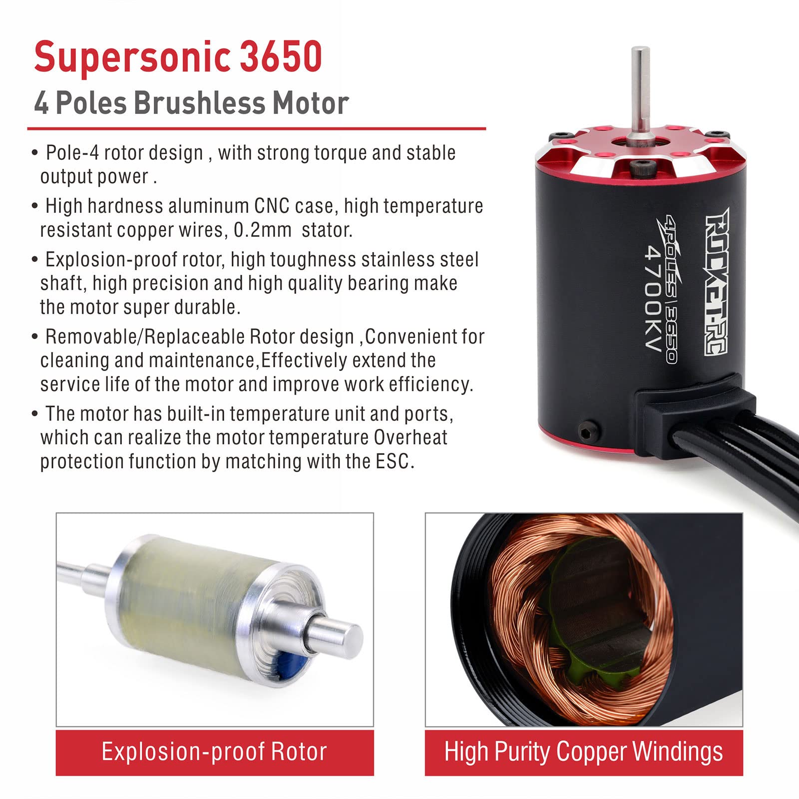 Surpass Hobby Supersonic 3650 4700kv, motore sensore brushless a 4 poli, 3,175 mm proiettile nero per 1/10 RC auto veicolo