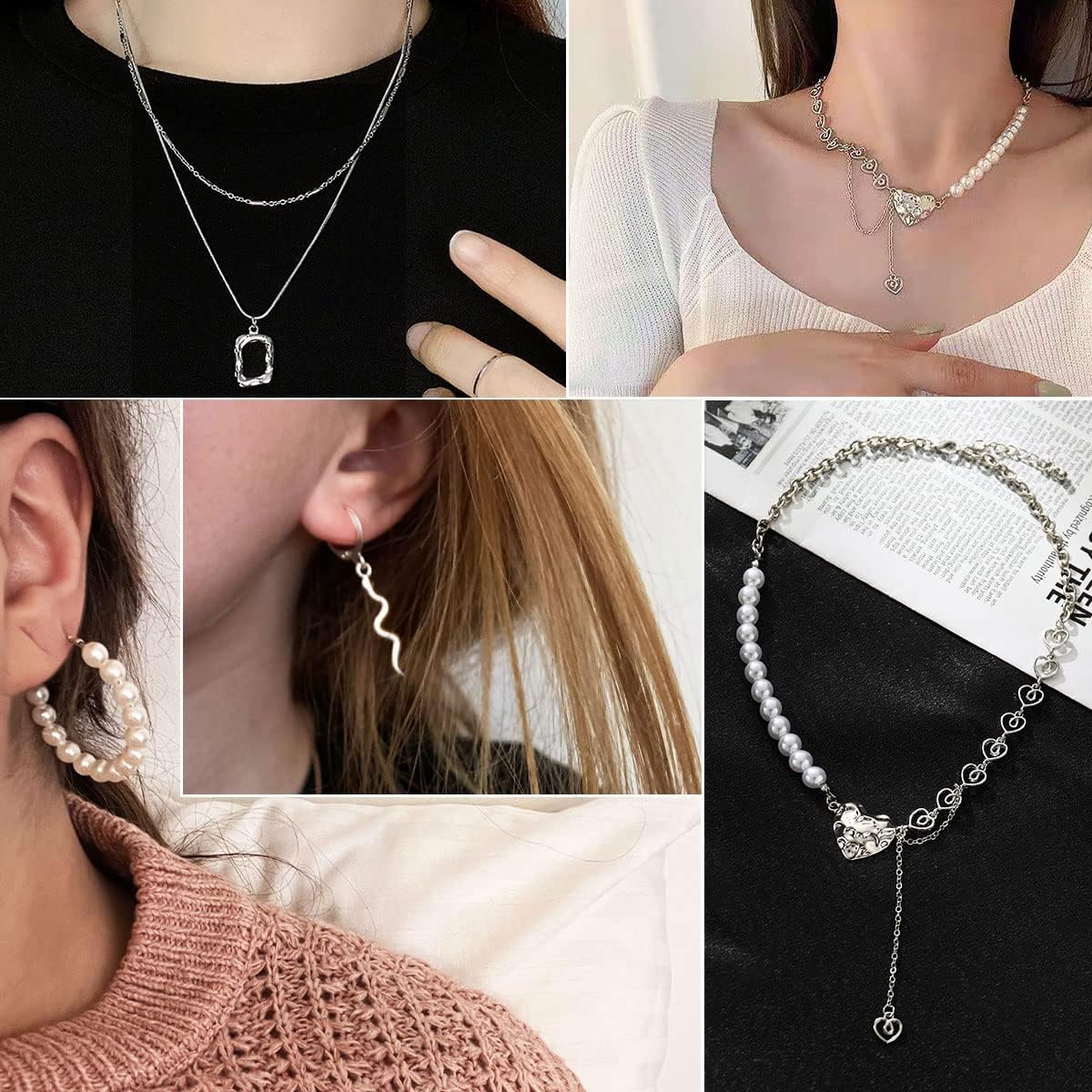 Miniatura 5 de 17IF 35-37 Pcs Silver Gold Jewelry Set for Women 12 Pcs Rings 4 Pcs Necklace 14 Pcs Bracelet and 5 Pair Earring, Indie Stackable Accessories