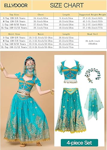 Miniatura 5 de ELLYDOOR Disfraz de princesa de jazmín para niñas, disfraz de Aladdin, Halloween, cosplay, fiesta, traje de danza del vientre