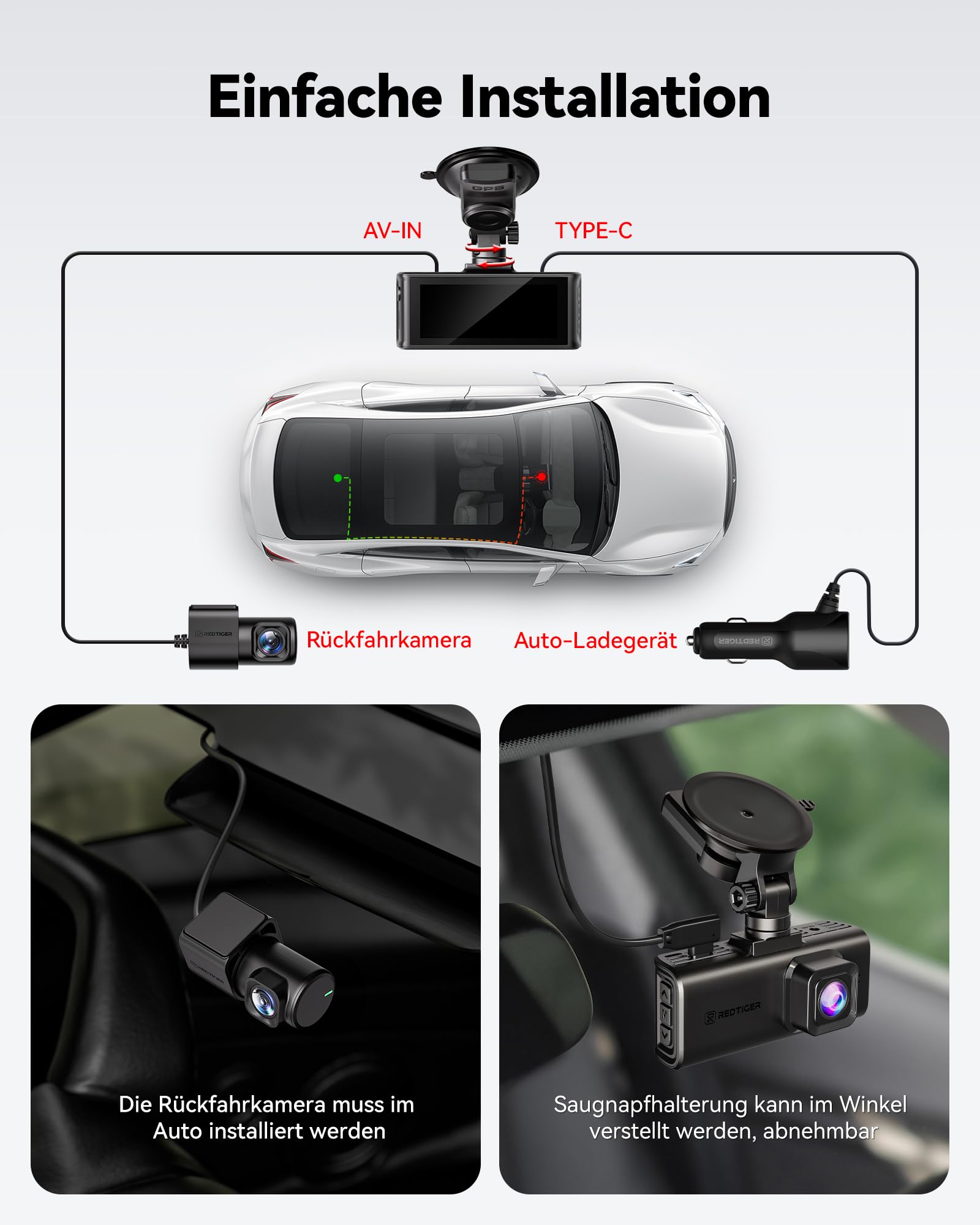 REDTIGER 4K STARVIS 2 Dashcam Auto Vorne Hinten Touchscreen 3.18 Zoll Sprachsteuerung WiFi 6 GPS 2160P UHD Nachtsicht Parkmonitor F7N Touch